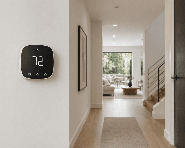CasaVoz Thermostat mounted in a hallway